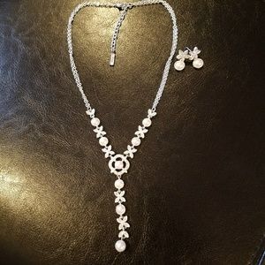 Faux Pearl/Rhinestone "Y" Drop Necklace Set